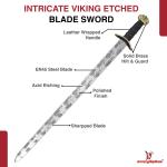 Handmade Viking Sword, 36” EN45 Steel, Etched Blade, Leather Handle & Scabbard