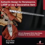 Handmade Viking Sword, 36” EN45 Steel, Etched Blade, Leather Handle & Scabbard