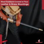 Handmade Viking Sword, 36” EN45 Steel, Etched Blade, Leather Handle & Scabbard