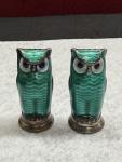 David Andersen Norway Green Guilloche Enamel And Sterling Owl S&P Shakers