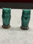 David Andersen Norway Green Guilloche Enamel And Sterling Owl S&P Shakers