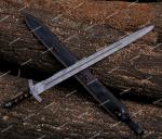 Fully Hand Forged Damascus Steel Medieval / Viking Sword With Leather Sheath.