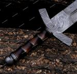 Fully Hand Forged Damascus Steel Medieval / Viking Sword With Leather Sheath.