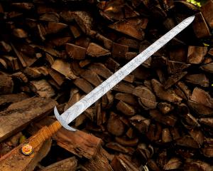 Damascus Steel Viking Sword with Leather Pouch