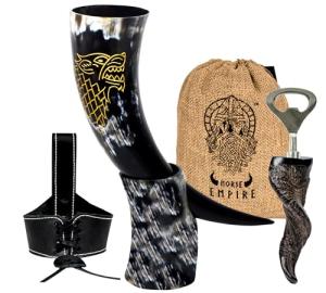 Viking Drinking Horn Set - Authentic Ox Horn Mugs