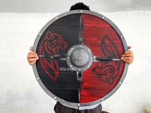 Viking Bear Round Shield – 24'' Wooden Decor