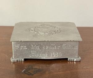1930s Norway Engraved Pewter Box with Nordic Design