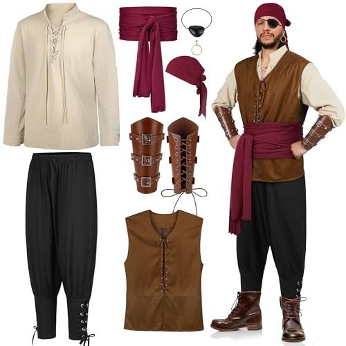 8-Piece Norseman Pirate Costume Set for Men