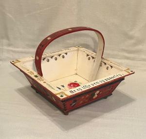 Hand-Painted Norwegian Rosemaling Square Basket