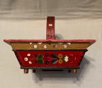 Hand-Painted Norwegian Rosemaling Square Basket