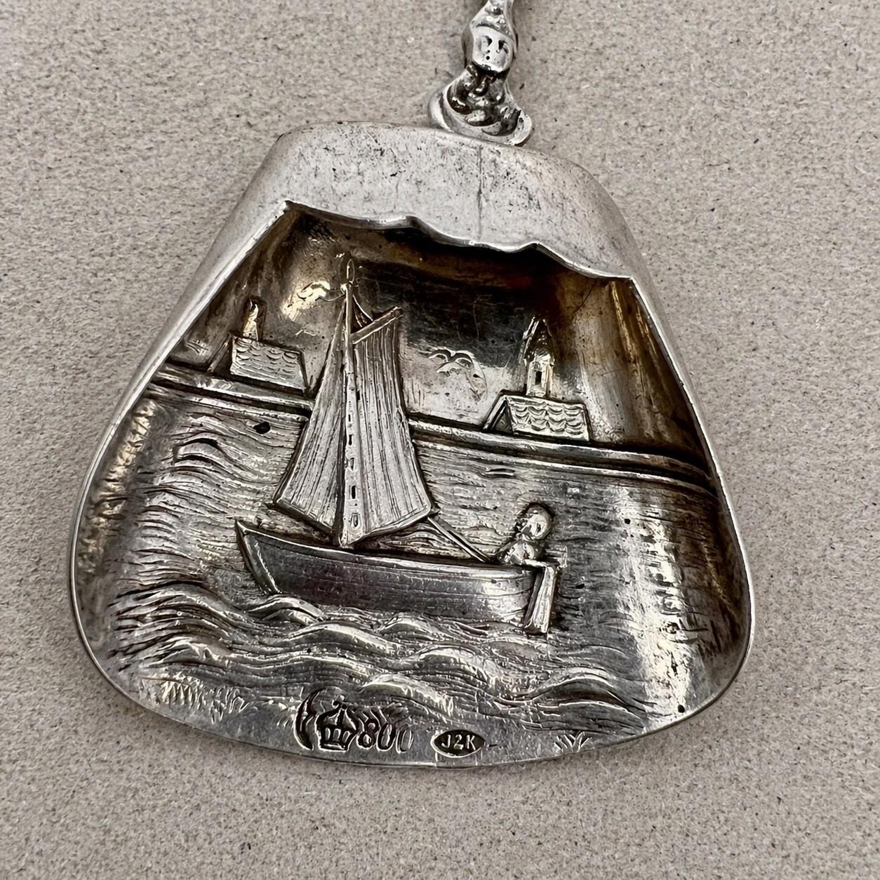 Norwegian 830S Silver Windmill Spoon with Harbor Scene