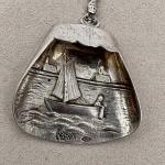 Norwegian 830S Silver Windmill Spoon with Harbor Scene
