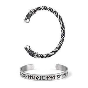 Fenrir Wolf Torc Bangle Set in Stainless Steel