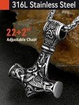 Men's Viking Thor's Hammer Necklace - Mjolnir Amulet