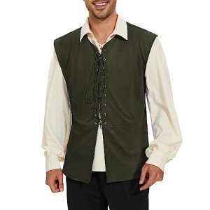 Men's Army Green Viking Pirate Steampunk Vest