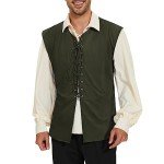 Men's Army Green Viking Pirate Steampunk Vest
