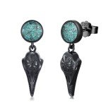 Sterling Silver Black Raven Skull Earrings with Turquoise