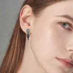 Sterling Silver Black Raven Skull Earrings with Turquoise