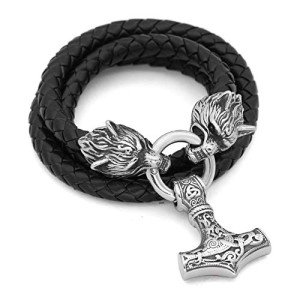 Viking Odin's Wolf and Thor Hammer Pendant Necklace