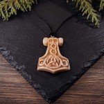 Hand-Carved Ox-Bone Thor's Hammer Pendant Necklace