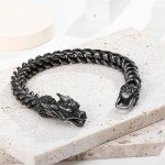 Norseman Dragon Bracelet for Men - Black Steel