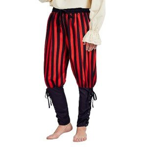 Men's Renaissance Pirate Pants - Black/Red Viking Costume