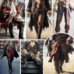 Men's Renaissance Pirate Pants - Black/Red Viking Costume