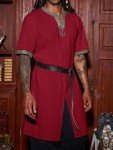 Dark Red Viking Pirate Costume for Men, Large