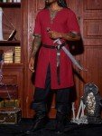 Dark Red Viking Pirate Costume for Men, Large