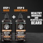 Viking Revolution Coffee Whiskey Beard Wash and Beard Conditioner Set with Argan and Jojoba Oils - Softens and Strengthens - Coffee Whiskey Scent - Beard Shampoo with Ginseng Root Extract (17 oz)