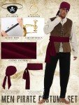 FancyFun Halloween Pirate Costume Men,Medieval Shirt Renaissance Banded Pants Viking Sash Belt Eye Patch Earrings