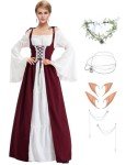Women Renaissance Costume Adult Fairy Dress Medieval Viking Pirate Costume Set Ren Faire Elf Halloween Costumes Cosplay Oufit with Elf Ears Head Chain Fairy Crown Elf Ear Clip SD101M