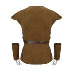 Men Pirate Costume Medieval Pirate Viking Shirt Tunic Vest Waist Belt Arm Guard Accessories Outfit (Brown, Medium)