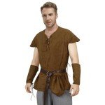 Men Pirate Costume Medieval Pirate Viking Shirt Tunic Vest Waist Belt Arm Guard Accessories Outfit (Brown, Medium)