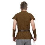 Men Pirate Costume Medieval Pirate Viking Shirt Tunic Vest Waist Belt Arm Guard Accessories Outfit (Brown, Medium)