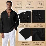 Men's Black Linen Lace-Up Viking Shirt 4XL
