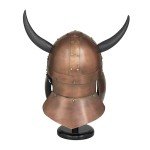Viking Metal Helmet with Black Wooden Stand