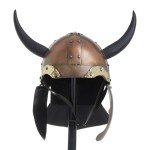 Viking Metal Helmet with Black Wooden Stand
