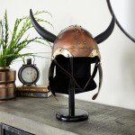 Viking Metal Helmet with Black Wooden Stand