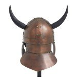 Viking Metal Helmet with Black Wooden Stand