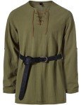 Retro Cotton Lace-Up Viking Shirt - Army Green, XXL