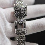 LANGHONG Norse Viking Wolf Bracelet Men's Stainless Steel Mesh Chain Can Open Wolf Mouth Bracelets Talisman Jewelry (Stainless Steel, 21CM)