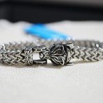 LANGHONG Norse Viking Wolf Bracelet Men's Stainless Steel Mesh Chain Can Open Wolf Mouth Bracelets Talisman Jewelry (Stainless Steel, 21CM)