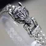 LANGHONG Norse Viking Wolf Bracelet Men's Stainless Steel Mesh Chain Can Open Wolf Mouth Bracelets Talisman Jewelry (Stainless Steel, 21CM)