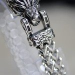 LANGHONG Norse Viking Wolf Bracelet Men's Stainless Steel Mesh Chain Can Open Wolf Mouth Bracelets Talisman Jewelry (Stainless Steel, 21CM)