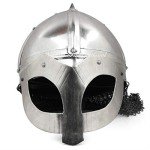 Panda Style Silver Steel Helmet with Chain Mail
