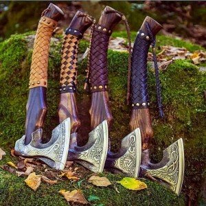 Set of 4 Hand-Forged Viking Battle Axes