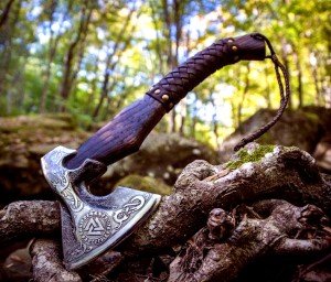 Valknut Viking Axe - Hand-Forged Carbon Steel Hatchet