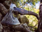 Valknut Viking Axe - Hand-Forged Carbon Steel Hatchet