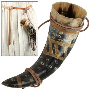 Viking Drinking Horn with Leather Snakeskin Holder